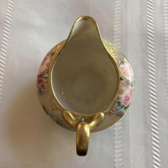 Antique Bavaria Hand Painted Roses Creamer Heavy Gold Trim Porcelain Pitcher - Picture 2 of 9